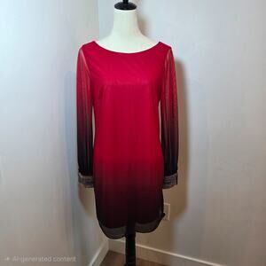 BCX Y2K Whimsical Fairy Prom Embelished Sheer Red Ombre Long Sleeve Dress Size M